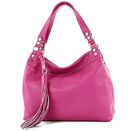 modamoda de - T201 - ital. Damen Schultertasche aus Echtleder, Farbe:Pink von modamoda de