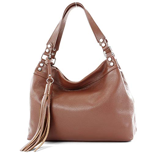 modamoda de - T201 - ital. Damen Schultertasche aus Echtleder, Farbe:Schokoladenbraun von modamoda de