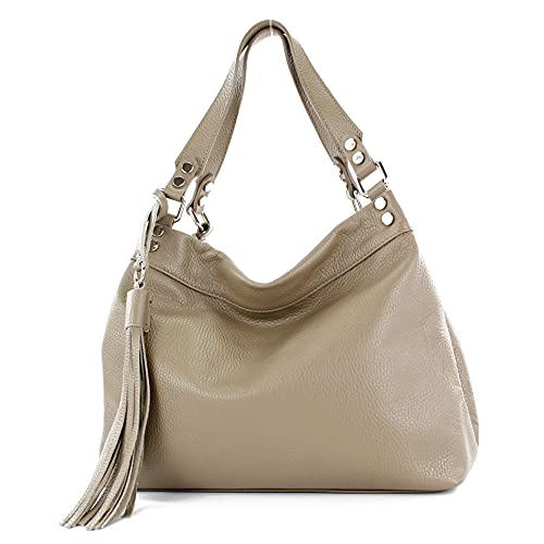 modamoda de - T201 - ital. Damen Schultertasche aus Echtleder, Farbe:Taupe von modamoda de