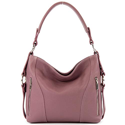 modamoda de - T202 - ital. Damen Henkeltasche Schultertasche aus Leder, Farbe:Altrosa von modamoda de