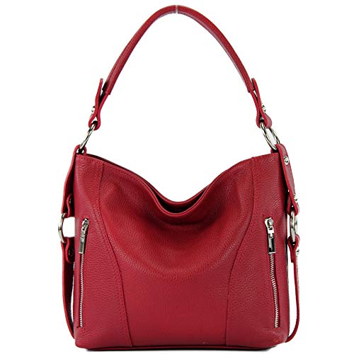 modamoda de - T202 - ital. Damen Henkeltasche Schultertasche aus Leder, Farbe:Rubinrot von modamoda de