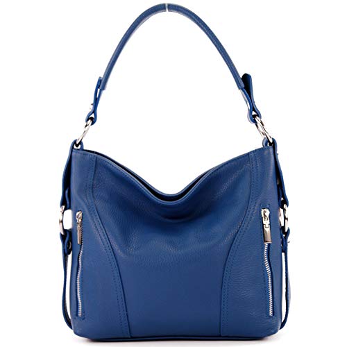 modamoda de - T202 - ital. Damen Henkeltasche Schultertasche aus Leder, Farbe:Blau von modamoda de