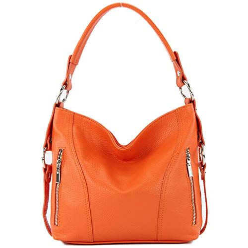 modamoda de - T202 - ital. Damen Henkeltasche Schultertasche aus Leder, Farbe:Orange von modamoda de