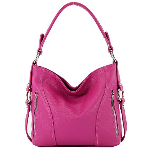 modamoda de - T202 - ital. Damen Henkeltasche Schultertasche aus Leder, Farbe:Pink von modamoda de