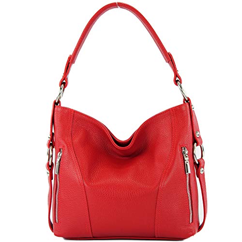 modamoda de T202 Damen Leder Henkeltasche Schultertasche handmade in Italy, Farbe:Signalrot von modamoda de