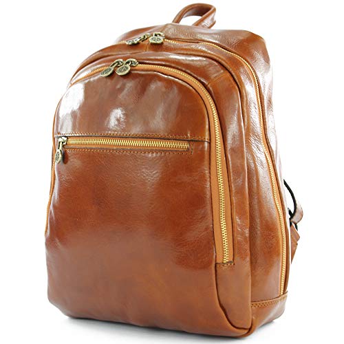 modamoda de - T204 - ital. Unisex Rucksack aus Leder, Farbe:Cognac von modamoda de