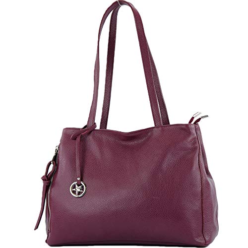 modamoda de T205 Damen Leder Schultertasche Shopper Henkeltasche handmade in Italy, Farbe:Bordeauxviolett von modamoda de