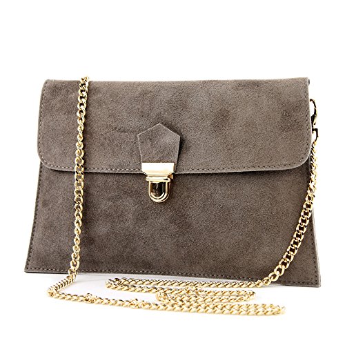 modamoda de - T206 - ital. Clutch aus Wildleder mit Goldkette, Farbe:Stone2021 von modamoda de