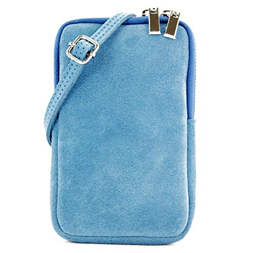 modamoda de - T210 - ital. Umhängetasche Handytasche aus Wildleder Klein, Farbe:Jeansblau von modamoda de