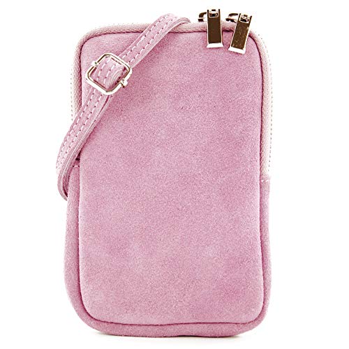 modamoda de - T210 - ital. Umhängetasche Handytasche aus Wildleder Klein, Farbe:Pastellviolett von modamoda de