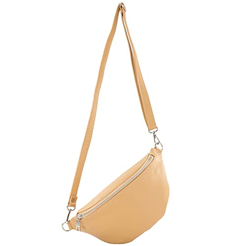 modamoda de T211 Damen Leder Bauchtasche Brusttasche Hüfttasche handmade in Italy, Farbe:Beige von modamoda de