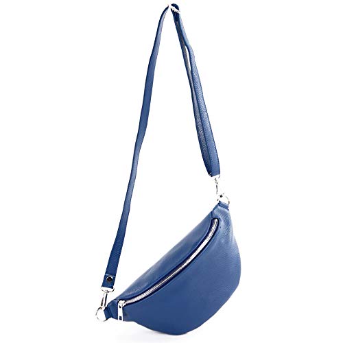 modamoda de T211 Damen Leder Bauchtasche Brusttasche Hüfttasche handmade in Italy, Farbe:Blau von modamoda de