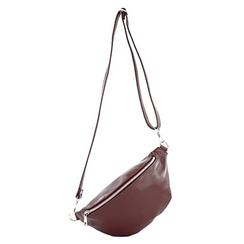 modamoda de T211 Damen Leder Bauchtasche Brusttasche Hüfttasche handmade in Italy, Farbe:Bordeauxrot von modamoda de