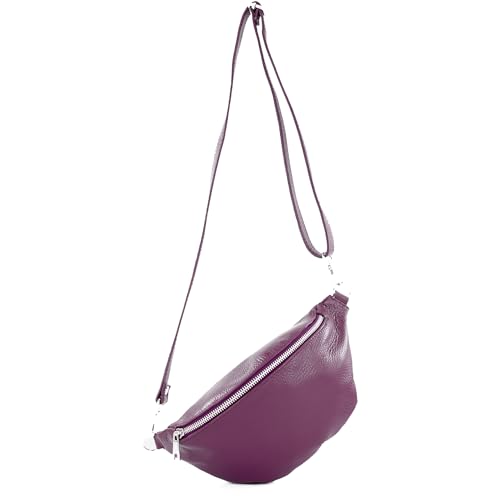 modamoda de T211 Damen Leder Bauchtasche Brusttasche Hüfttasche handmade in Italy, Farbe:Bordeauxviolett von modamoda de