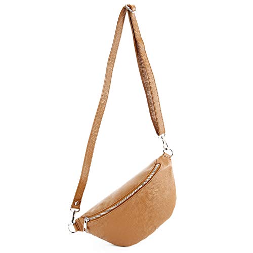 modamoda de T211 Damen Leder Bauchtasche Brusttasche Hüfttasche handmade in Italy, Farbe:Camel von modamoda de