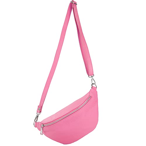 modamoda de T211 Damen Leder Bauchtasche Brusttasche Hüfttasche handmade in Italy, Farbe:Candy Pink von modamoda de