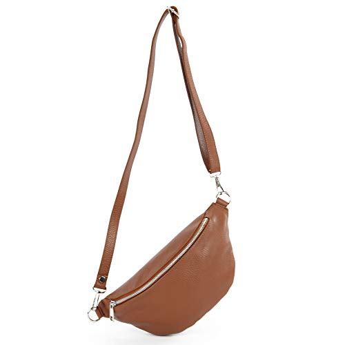 modamoda de T211 Damen Leder Bauchtasche Brusttasche Hüfttasche handmade in Italy, Farbe:Cognac von modamoda de