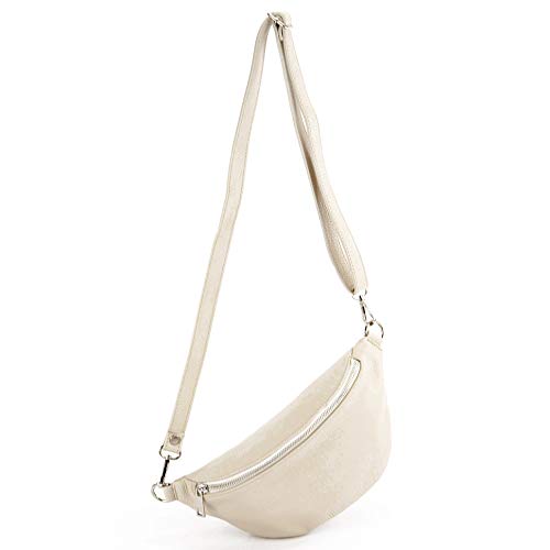 modamoda de T211 Damen Leder Bauchtasche Brusttasche Hüfttasche handmade in Italy, Farbe:Creme von modamoda de
