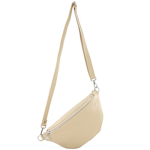 modamoda de T211 Damen Leder Bauchtasche Brusttasche Hüfttasche handmade in Italy, Farbe:Cremebeige von modamoda de