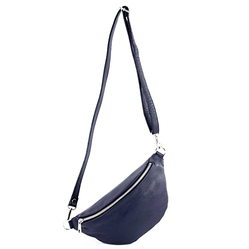 modamoda de T211 Damen Leder Bauchtasche Brusttasche Hüfttasche handmade in Italy, Farbe:Dunkelblau von modamoda de