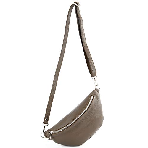 modamoda de T211 Damen Leder Bauchtasche Brusttasche Hüfttasche handmade in Italy, Farbe:Dunkeltaupe von modamoda de