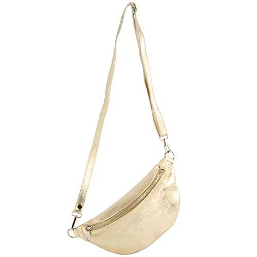 modamoda de T211 Damen Leder Bauchtasche Brusttasche Hüfttasche handmade in Italy, Farbe:Lightgold Metallic von modamoda de