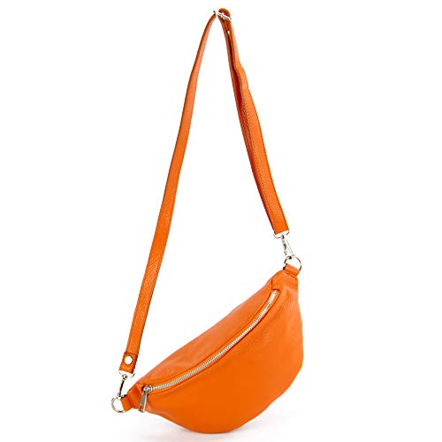 modamoda de T211 Damen Leder Bauchtasche Brusttasche Hüfttasche handmade in Italy, Farbe:Orange von modamoda de