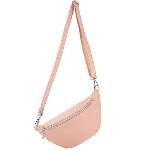 modamoda de T211 Damen Leder Bauchtasche Brusttasche Hüfttasche Handmade in Italy, Farbe:Puderrosa von modamoda de