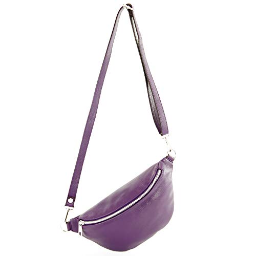 modamoda de T211 Damen Leder Bauchtasche Brusttasche Hüfttasche handmade in Italy, Farbe:Purple von modamoda de
