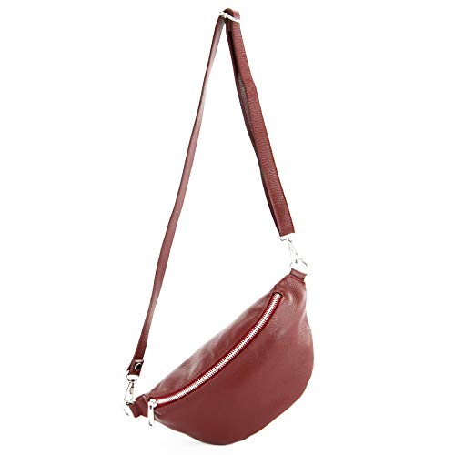 modamoda de T211 Damen Leder Bauchtasche Brusttasche Hüfttasche handmade in Italy, Farbe:Purpurrot von modamoda de