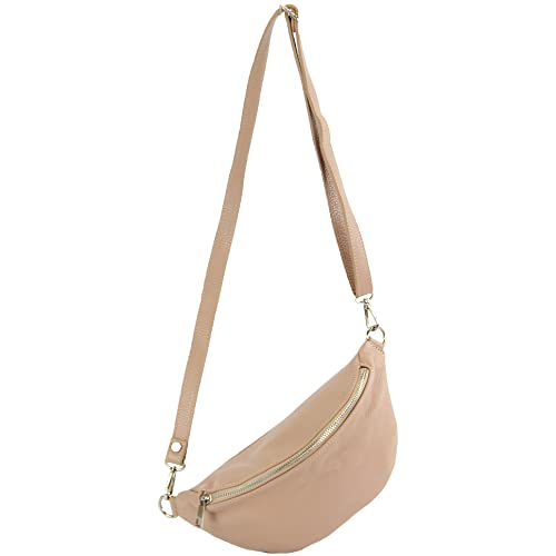 modamoda de T211 Damen Leder Bauchtasche Brusttasche Hüfttasche handmade in Italy, Farbe:Rosabeige von modamoda de