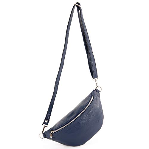 modamoda de T211 Damen Leder Bauchtasche Brusttasche Hüfttasche handmade in Italy, Farbe:Saphirblau von modamoda de
