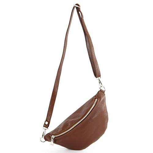 modamoda de T211 Damen Leder Bauchtasche Brusttasche Hüfttasche handmade in Italy, Farbe:Schokobraun von modamoda de