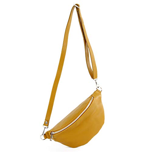 modamoda de T211 Damen Leder Bauchtasche Brusttasche Hüfttasche handmade in Italy, Farbe:Senfgelb von modamoda de