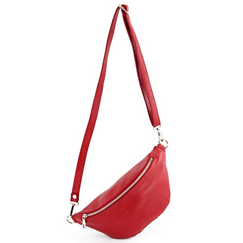 modamoda de T211 Damen Leder Bauchtasche Brusttasche Hüfttasche handmade in Italy, Farbe:Signalrot von modamoda de