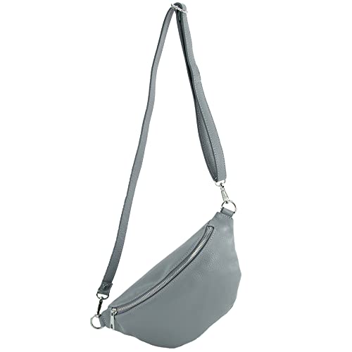 modamoda de T211 Damen Leder Bauchtasche Brusttasche Hüfttasche handmade in Italy, Farbe:Taubenblau von modamoda de