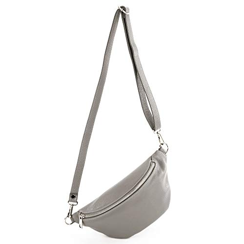 modamoda de T211 Damen Leder Bauchtasche Brusttasche Hüfttasche handmade in Italy, Farbe:Telegrau von modamoda de