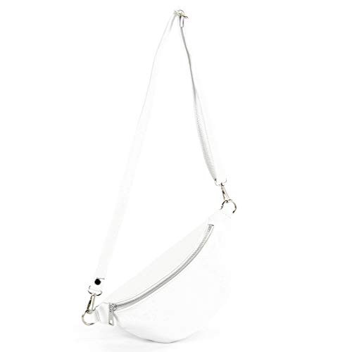 modamoda de T211 Damen Leder Bauchtasche Brusttasche Hüfttasche handmade in Italy, Farbe:Weiß von modamoda de
