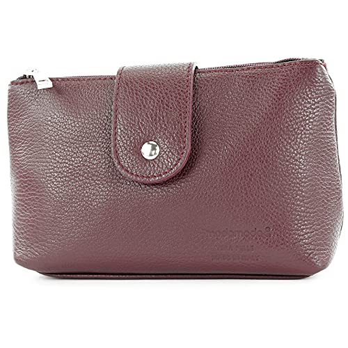 modamoda de T213 Damen Leder Kosmetiktasche Reiseetui Medium handmade in Italy, Farbe:Bordeauxviolett von modamoda de