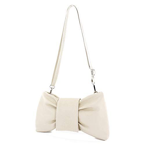 modamoda de T214 Damen Leder Umhängetasche Clutch Schultertasche Schleife handmade in Italy, Farbe:Creme von modamoda de