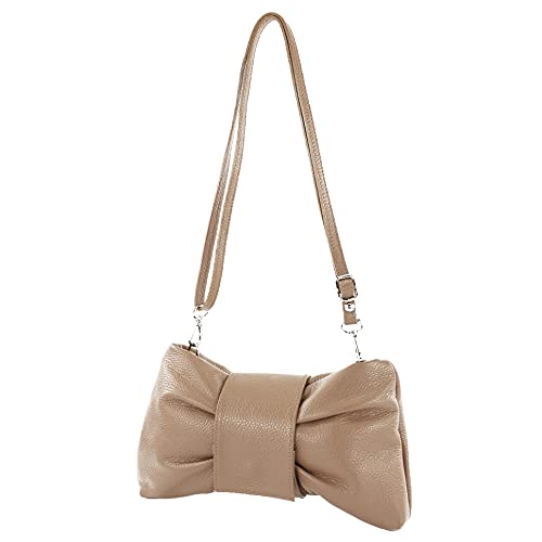 modamoda de - T214 - ital. Umhängetasche Clutch Leder Klein, Farbe:Dunkeltaupe von modamoda de