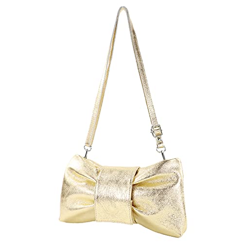 modamoda de - T214 - ital. Umhängetasche Clutch Leder Klein, Farbe:Lightgold Metallic von modamoda de