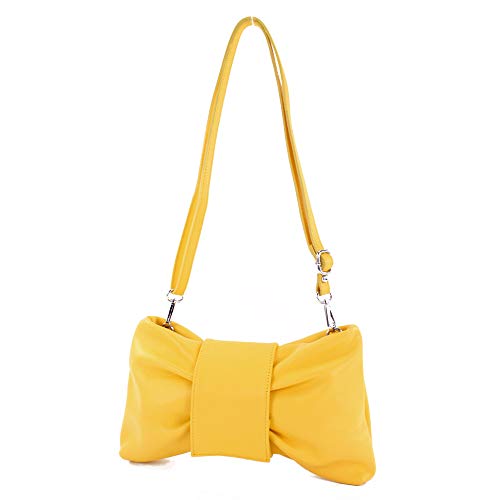 modamoda de T214 Damen Leder Umhängetasche Clutch Schultertasche Schleife handmade in Italy, Farbe:Zitronengelb von modamoda de