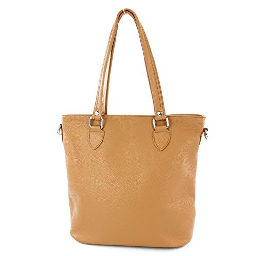 modamoda de - T215 - Italienische Ledertasche Shopper Large, Farbe:Camel von modamoda de