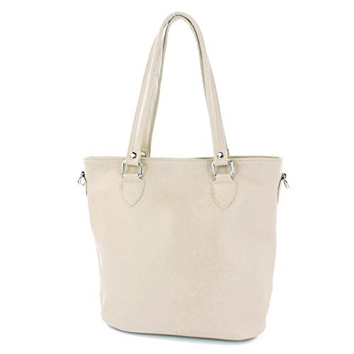 modamoda de - T215 - Italienische Ledertasche Shopper Large, Farbe:Creme von modamoda de