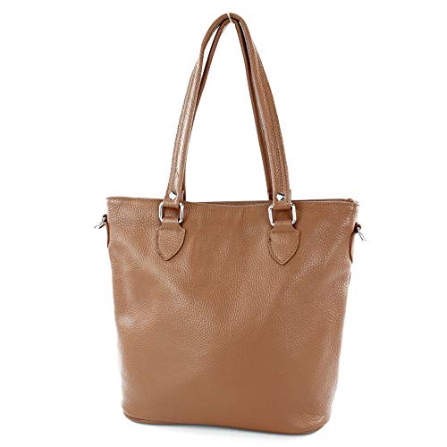 modamoda de - T215 - Italienische Ledertasche Shopper Large, Farbe:Dunkelcamel von modamoda de