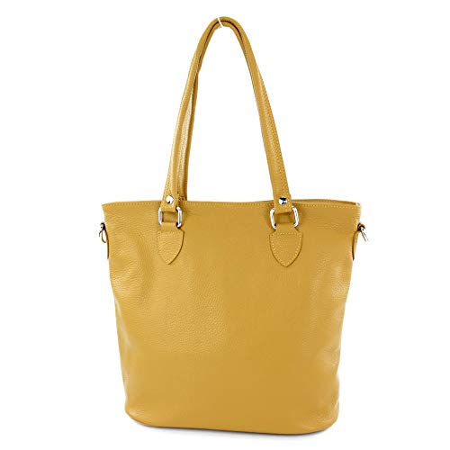 modamoda de - T215 - Italienische Ledertasche Shopper Large, Farbe:Senfgelb von modamoda de