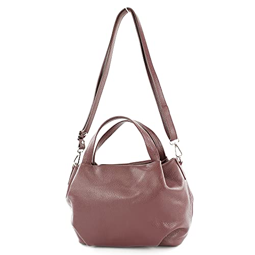 modamoda de - T218 - ital. Damen Henkeltasche Klein aus Leder, Farbe:Bordeauxrot Dunkel von modamoda de