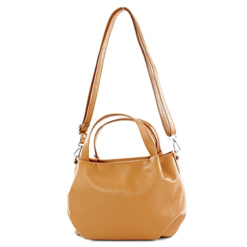 modamoda de - T218 - ital. Damen Henkeltasche Klein aus Leder, Farbe:Camel von modamoda de