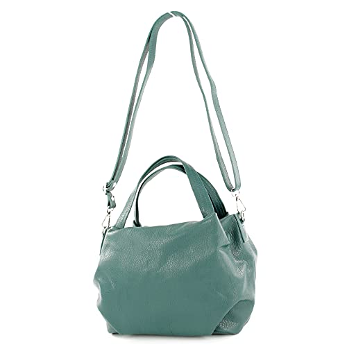 modamoda de - T218 - ital. Damen Henkeltasche Klein aus Leder, Farbe:Petrol von modamoda de